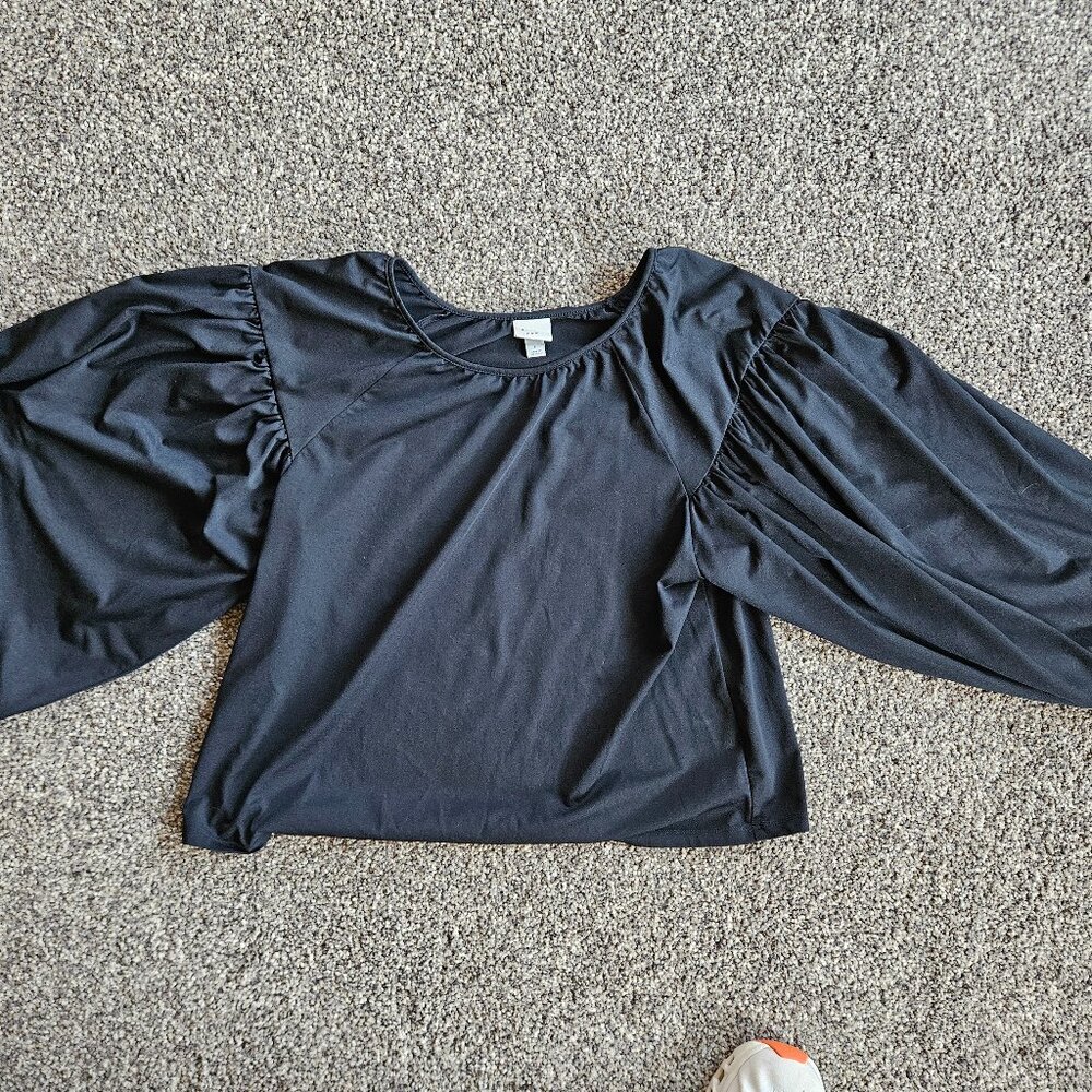 Women's 3/4 Sleeve Bubble Hem Top - A New Day™ Black